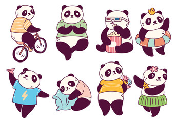 Set of Cute Cartoon Panda Doing Various Activity