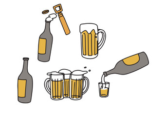 ビールやビールが入ったジョッキのイラストセット © 星野スウ