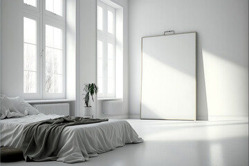 Painting mock up in the bedroom, large mock-up painting in the bedroom, luxury bedroom style 