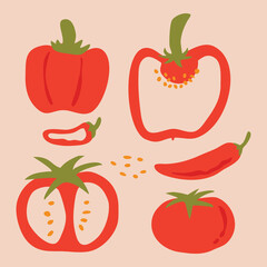 hand drawn vegetables red colored
