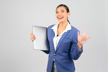 Young beautiful woman in formal clothing for officer on white background