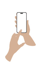 one hand holding another hand touch Mockup smart phone 14 generation vector and screen PNG Transparent on screen horizontal with clipping path on white background. 03