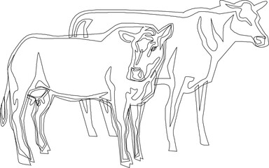 set simple jungle cow silhouette character logo illustration vector sketch for coloring