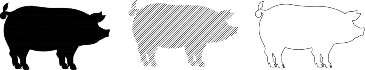 vector sketch of simple cute boar silhouette character logo illustration for coloring