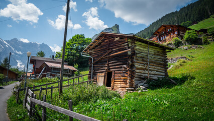 Fototapeta na wymiar Beautiful little village of Gimmelwald Switzerland - typical Swiss landscape - travel photography