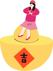 girl sit on a gold ingot