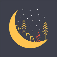 Camping by a Campfire on the Crescent Moon