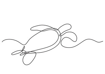 single line drawing of sea turtle swimming PNG image with transparent background