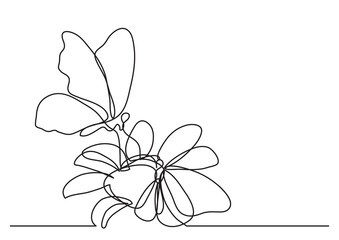 single line drawing of butterfly and flowers PNG image with transparent background