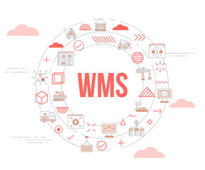 wms warehouse management concept with icon set template banner and circle round shape