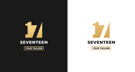 Number 17 logo or Logo Number 17 isolated on white and black background. Logo Number 17 elegant. Suitable for brand logos or products with the brand name fifteen. Number 17 logo simple gold color