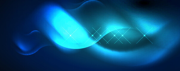 Neon glowing waves, magic energy space light concept, abstract background wallpaper design
