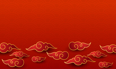 Chinese new year background template Illustrations with red pattern and clouds
