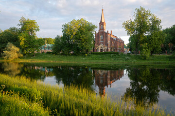 View of the Lutheran Church of the Resurrection of Christ in Tsarskoye Selo on the bank of the 4th...