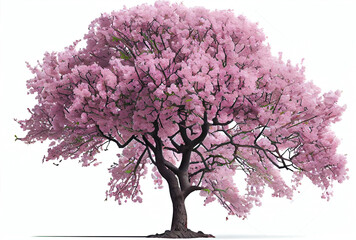 Large pink Cherry Blossom tree on white background. Digital art style. Generative AI