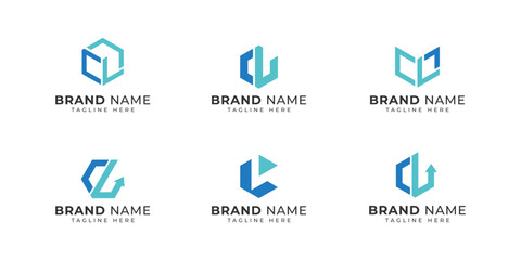 CL letter Initial hexagon logo vector Cube logo set. Creative geometric logo design concept.