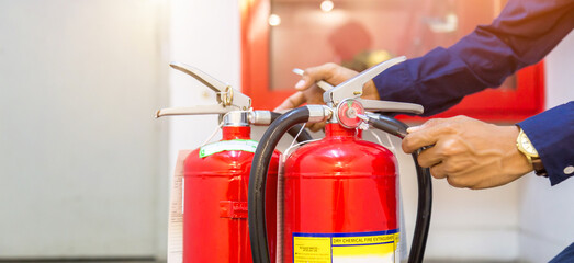 Engineer checking Industrial fire control system,Fire Alarm controller, Fire notifier, Anti...