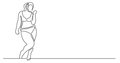 Obraz premium continuous line drawing of confident oversize woman doing tai chi exercise with body positivity PNG image with transparent background