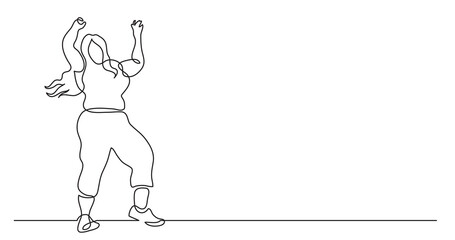 continuous line drawing of happy oversize woman standing hands up cheering body positivity PNG image with transparent background