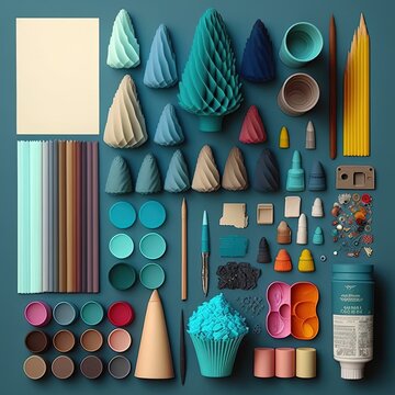 photo of art supplies arranged knolling collage