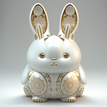 White Porcelain Anime Chinese Zodiac Fat Bunny Cute Symmetrical Face