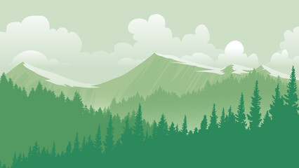 landscape with mountains and trees nature wallpaper desktop site sized images of mountains, sky, and fog. green.