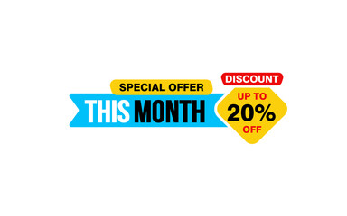 20 Percent THIS MONTH offer, clearance, promotion banner layout with sticker style.