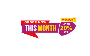 20 Percent THIS MONTH offer, clearance, promotion banner layout with sticker style.