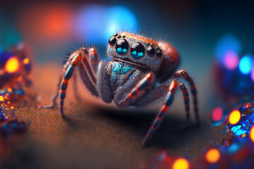 An extremely sharp and detailed portrait of spider macro. Generative AI. Detailed spider. Spider macro. - obrazy, fototapety, plakaty