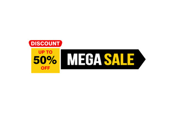 50 Percent MEGA SALE offer, clearance, promotion banner layout with sticker style.