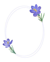 oval frame made of a watercolor image of a purple crocus