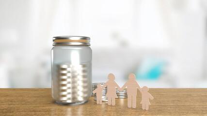 The wood family plate and jar coin 3d rendering.