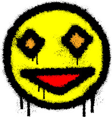 Smiling face emoticon graffiti with colorful spray paint	
