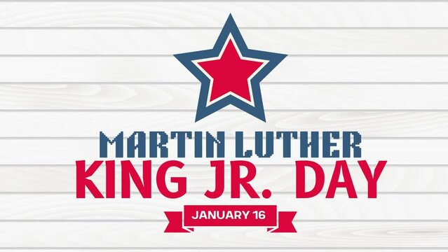 Martin Luther king jr day text animation banner with wooden background