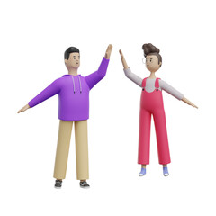 3D Couple Man Women Teamwork Happy Together Workplace Office Partnership Relationship Evaluation Success