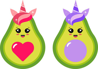 Two unicorn avocados. A boy and a girl. Vector.