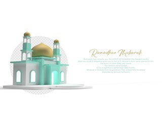 3d rendering of mosque with ramadhan greeting inscription