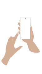 Obraz na płótnie Canvas hand holding the white mobile phone mockup on white transparent PNG screen, Vector illustration 03