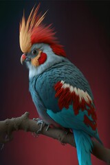 beautiful red teal cockatiel, ai generated

