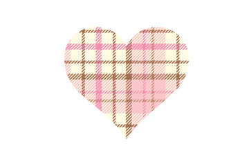 Pink and cream checkered heart on white isolated background for valentines	