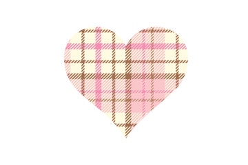 Pink and cream checkered heart on white isolated background for valentines