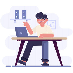 vector illustration of a man working on a laptop 
healthcare and technology concept