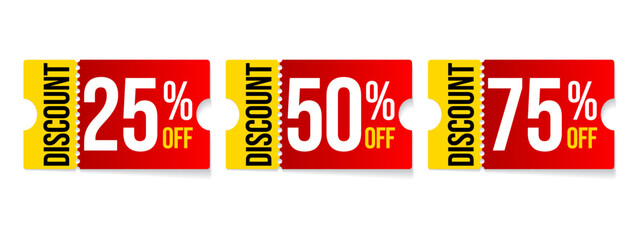 Set of discount tag label vector illustration, sale banner for media promotion with red and yellow color combination, special offer sticker