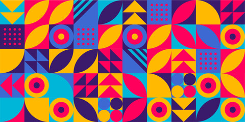 Fototapeta premium Geometric design element halftone graphic colorful shapes line vector shapes abstract mural background banner dot