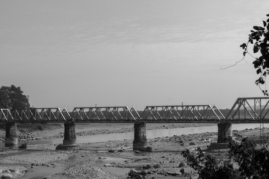 A beautiful rail bridge on the firth of Tista river at Siliguri, West Bengal, India.