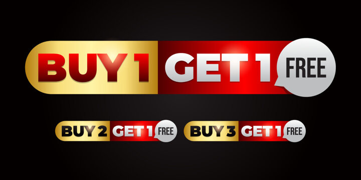 Special promo product label vector illustration, buy 1 get 1 free, buy 2 get 1 free, and buy 3 get 1 free set of sale banner