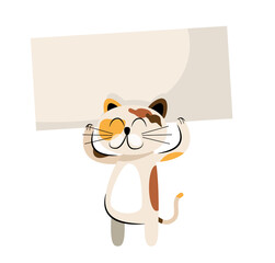 Cute cat holding blank banner