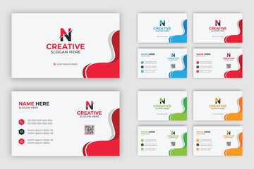 Multipurpose corporate business card template with blue, green, red, and yellow colors