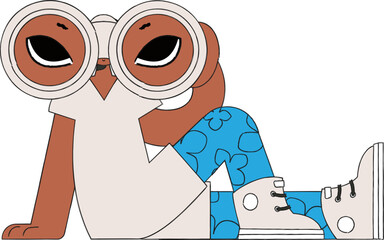 A young woman looks through binoculars. Good for job postings and flyers.