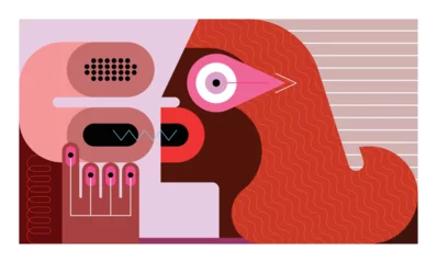 Poster Redhead woman talking on the phone, vector illustration. ©  danjazzia